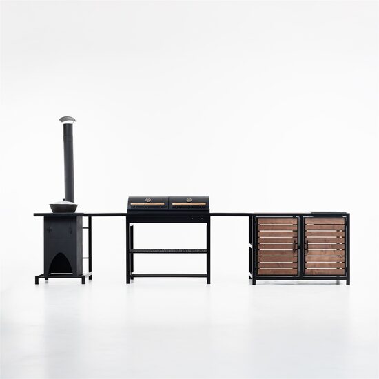 Master, Modulare Gartenküche BBQ / Grill mit Kesselofen und Tisch für Spüle.