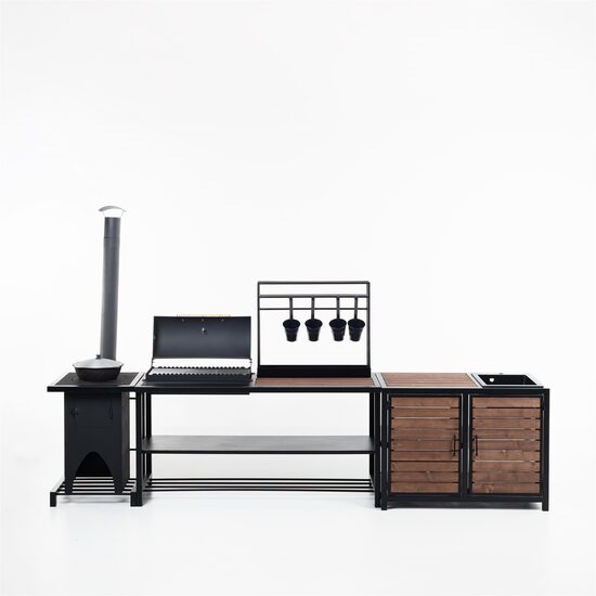 Complex, Modulare Gartenküche BBQ / Grill mit Kesselofen und Tisch für Spüle.